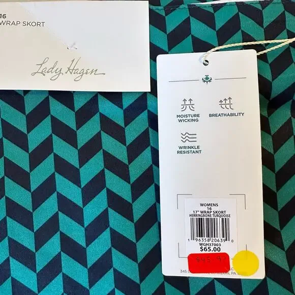 NEW Lady Hagen‎ 17" Long Wrap Golf Skort Size 16-Herringbone Turquoise - Picture 3 of 10